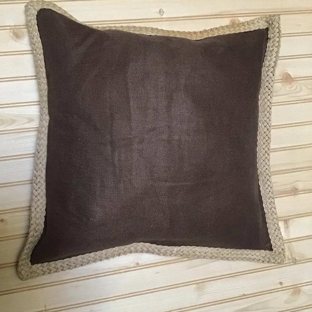 Pottery Barn Brown Rustic 100% Linen‎ Burlap Jute Braid Decorative Pillow Cover